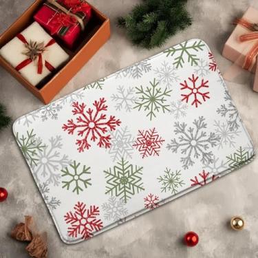 Imagem de MSAYNFG Tapete de banho vermelho verde floco de neve cinza Natal moderno inverno feriado feliz ano novo banheiro banheira tapetes de área de chão tapete decoração de vaso sanitário (45,7 x 76,2 cm)