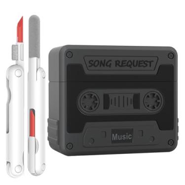 Imagem de Capa de fita cassete antiqueda para AirPods 3ª geração com chaveiro, capas de fone de ouvido à prova d'água compatíveis com Airpod Gen 3 engraçadas capas de fone de ouvido de silicone com