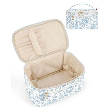 Imagem de Bolsa de maquiagem Wandering Nature Travel Organizer, acolchoada, azul