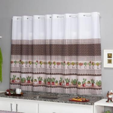 Imagem de Cortina Cozinha Oxford 2,00x1,40 Estampada Cappuccino Janela Vitrô Ilhós Blackout Blecaute Decorativa Poliéster Varão (Cacto)