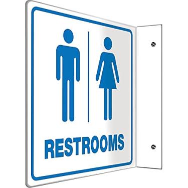 Imagem de Accuform Signs PSP741 Projection 90D Sign, Legend "RESTROOMS" with Graphic, 20cm x 20cm Panel, 0.3cm Thick High-Impact Plastic, Pre-Drilled Mounting Holes, Blue on White