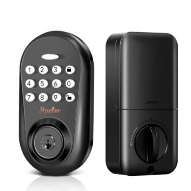 Imagem de Fechadura de porta de entrada sem chave, fechadura inteligente para porta da frente, código de teclado eletrônico com trava automática, código único, senha antiespião, fácil instalação, preto