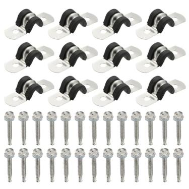 Imagem de PATIKIL 12 braçadeiras de tubo, aço inoxidável 304 de 1/10.2 cm de borracha acolchoada em U braçadeiras de conduíte clipes de fio com parafuso hexagonal para instalação de cabo de mangueira de tubo, 6