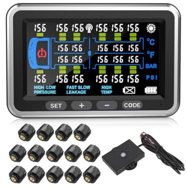Imagem de Tyona Truck TPMS 14-Sensor Sistema de Monitor de Pressão de Pneu 0-199PSI TP14 Display LCD Colorido e 6 Alertas para Caminhões/RV/Reboque Pesados | Rastreamento à prova d'água e em tempo real