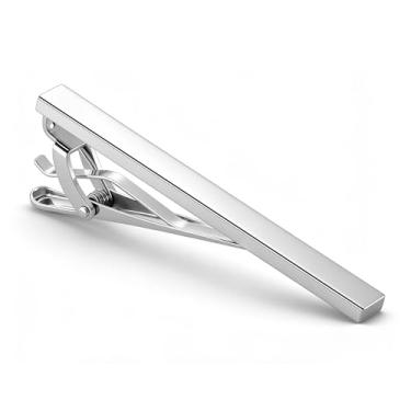 Imagem de VULKIT Clipe de gravata de aço inoxidável para cavalheiros, acessórios minimalistas, prendedor de fecho para negócios, festa, casamento, trabalho, A - prata, tamanho �nico