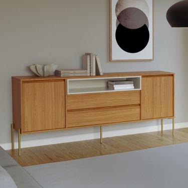 Imagem de Balcão Buffet 184cm TB403 com 2 Portas 2 Gavetas e 1 Nicho Freijó Off White Dalla Costa