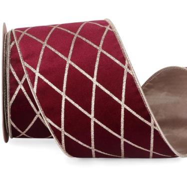 Imagem de Fita decorativa Ribbli Burgundy Velvet 10 jardas 10,2 cm