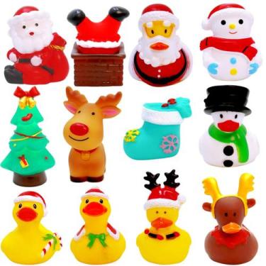 Imagem de Brinquedo de banho Yomwet, pacote com 12 patos de borracha de Natal de