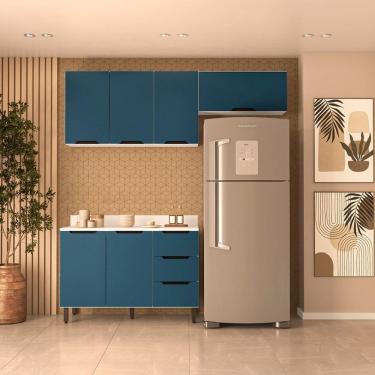 Imagem de Cozinha Compacta 250063 3 Peças Meena Com Tampo Branco Azul Politorno Móveis