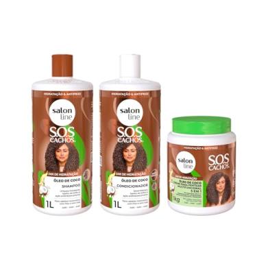 Imagem de Kit Shampoo, Condicionador e Creme para Pentear, Salon Line, S.O.S Cachos Coco - Para Cabelos Ondulados, Cacheados e Crespos, 3 Unidades
