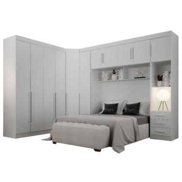 Imagem de Conjunto Guarda Roupa Modulado Orion Branco Casal 11 Portas 6 Gavetas Leifer Móveis