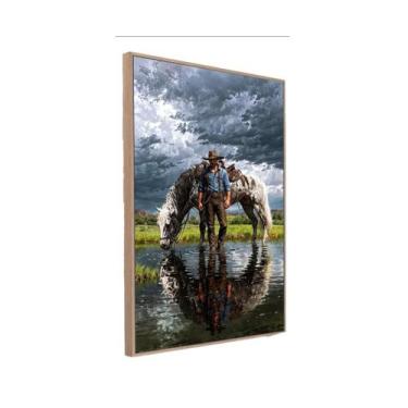 Imagem de Quadro Canvas Pintura Cowboy Faroeste 90x60 Com Moldura Moldura Carval