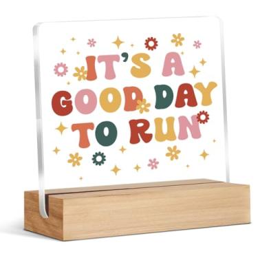 Imagem de Presentes de corrida para mulheres corredores, presentes para corredores de maratona, decoração de mesa de placa de acrílico It's a Good Day to Run, 10 x 10 cm