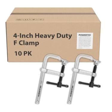 Imagem de POWERTEC 71598-Case5 Braçadeira F resistente de 10 cm, 4 3/16" x 2" Garganta F Grampos de barra para marcenaria, capacidade de 217 kg cada, caixa com 10 peças