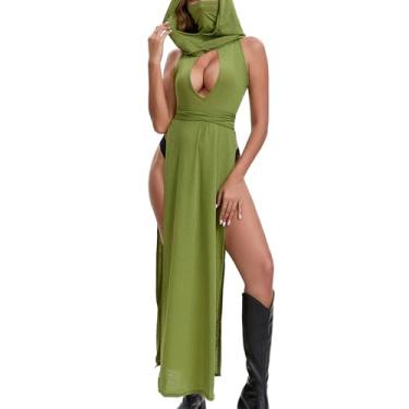 Imagem de AGOSAK Vestidos longos góticos para festivais, vestidos longos e sensuais, para festas noturnas, Verde, GG