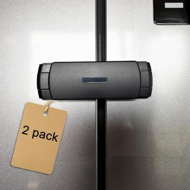 Imagem de LEXNG Pacote com 2 cadeados de segurança infantis premium para geladeira francesa/geladeira lado a lado/freezer ou armário de porta dupla, largura ajustável e fácil de instalar (preto)