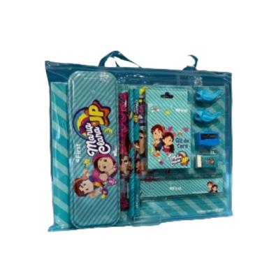 Imagem de First Maria Clara e JP Kit Escolar Completo, Azul, com Estojo Rígido, Caderno, Lápis, Giz de Cera, Régua, Borracha e Apontador, Material Escolar Infantil