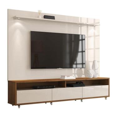 Imagem de Rack Com Painel Aspen Off White Com Madeiro Canela - Moveisaqui