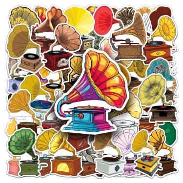 Imagem de Pacote de adesivos: 50 peças de gramofone, fonógrafo retrô vintage