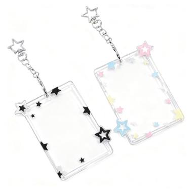 Imagem de NICENEEDED 2 porta-cartões fotográficos Kpop Star, porta-crachá portátil com chaveiro, capa protetora transparente, porta-cartões fotográficos de acrílico para cartão de idol, cartão de crédito e