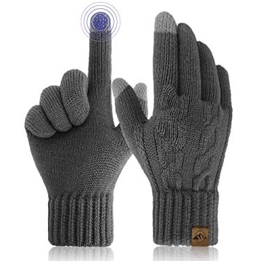 Imagem de Luvas masculinas de inverno para tela sensível ao toque – Luvas térmicas de malha de inverno forradas com lã quente e elásticas, Cinza escuro, tamanho �nico