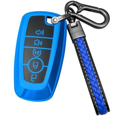 Imagem de Yonmcfn Capa para chaveiro Ford compatível com Edge Explorer Bronco Escape Expedition Maverick Transit Lightning Duty Nautilus Remote Smart Key, capa protetora TPU (azul)