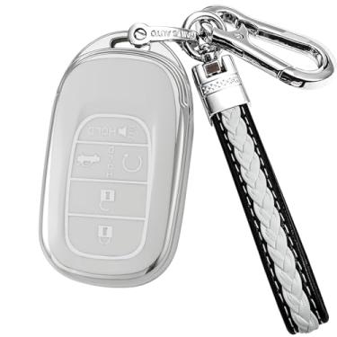 Imagem de Yonmcfn Capa de chaveiro compatível com Honda Accord Civic CR-V SE LX HR-V Pilot ect Chave inteligente remota, capa protetora TPU (5 botões branco)