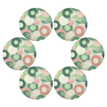 Imagem de Wassud Jogo americano conjunto de 6 tapetes redondos de círculos verdes para cozinha e jantar, tapetes laváveis e resistentes ao calor, decoração de mesa 39 cm