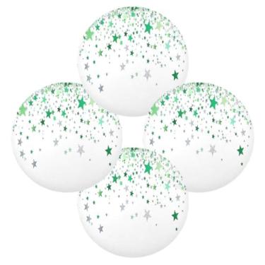Imagem de Wassud Jogo americano conjunto de 4 tapetes redondos de estrelas verdes caindo para cozinha e jantar tapetes laváveis resistentes ao calor para decoração de mesa 39 cm