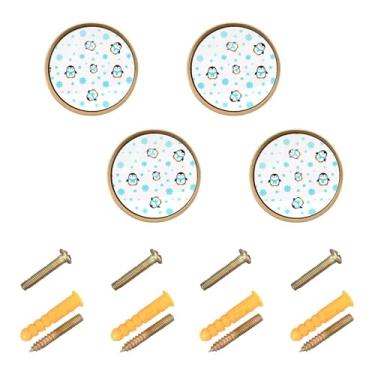 Imagem de Burbuja Maçanetas de armário de cozinha Penguins, pacote com 4, puxadores redondos de 3,5 cm, puxadores de cômoda com parafusos para armários de cozinha, quarto, armário