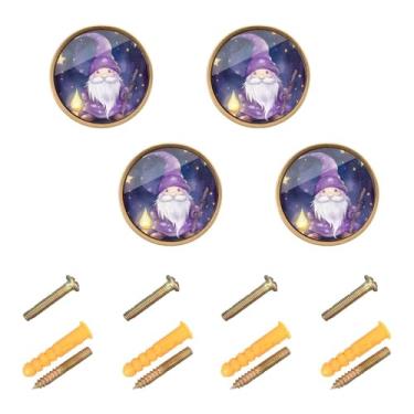 Imagem de Burbuja Puxadores de armário de cozinha fofos Gnomo, pacote com 4, puxadores redondos de 3,5 cm, puxadores de cômoda com parafusos para armários de cozinha, quarto, armário