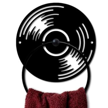 Imagem de MAYJOYDIY Anel de metal para toalha de vinil com suporte de toalha em forma de disco suporte de parede preto vintage organizador de parede para cozinha, banho, casa, lavanderia, decoração, presentes