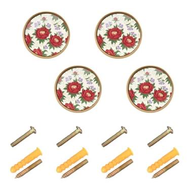 Imagem de Burbuja Puxadores florais para armário de cozinha, pacote com 4, puxadores redondos de 3,5 cm, puxadores de cômoda com parafusos para cozinha, quarto, armários, armários