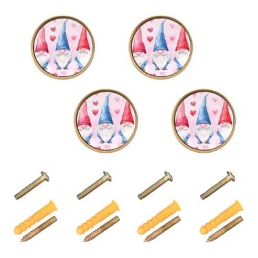 Imagem de Burbuja Puxadores de armário de cozinha Heart Gnomos, pacote com 4, puxadores redondos de 3,5 cm, puxadores de cômoda com parafusos para armários de cozinha, quarto, armário