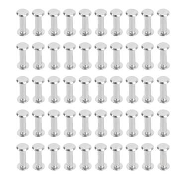 Imagem de Parafusos Chicago de cabeça chata redonda M4, liga de aço inoxidável de 5 x 16 x 9,5 mm. 50 conjuntos de parafusos de encadernação para artesanato e roupas de couro. Rebites de alta qualidade