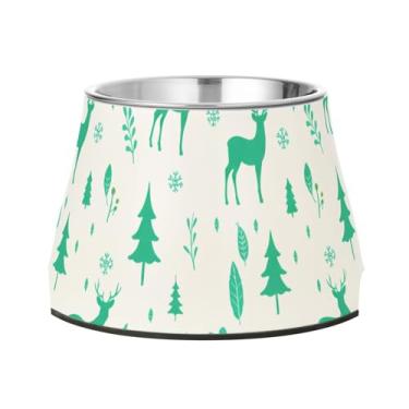 Imagem de Burbuja Tigela de aço inoxidável para comida e água para cães de cervo árvore de inverno, antiderrapante para cães médios e gatos, 590 ml