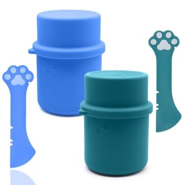 Imagem de DORUI Recipiente de armazenamento original de comida enlatada para cães e uma colher de lata | Capa de silicone para animais de estimação e espátula abridor em forma de pata fofa | Livre de BPA