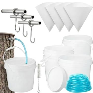 Imagem de LOYIM 3 conjuntos de kit de batida de xarope de bordo incluído 3 baldes com tampa, 3 torneiras de xarope de bordo de metal (32,8 pés), 3 filtros de xarope de bordo, 1 tubo de xarope de bordo e escova