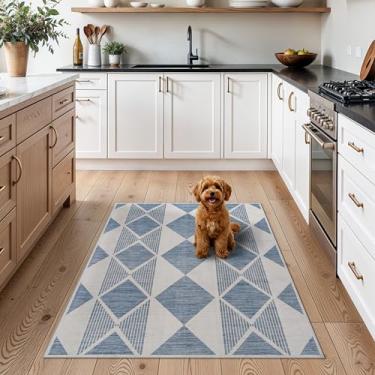 Imagem de TOPRUUG Tapete moderno de entrada 3x4 - Tapetes de área geométricos laváveis para cozinha, banheiro, antiderrapante, ultrafino, tapete de porta interna, entrada interna - Tapete pequeno resistente a