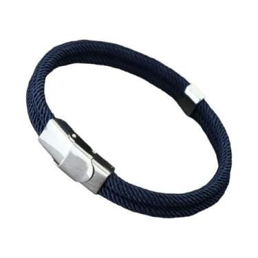 Imagem de Pulseira Masculina Clássica De Corda Dupla Trançada Artesanal Com Five