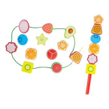 Imagem de oshhni Blocos de madeira para enfiar, ideais para bebês e crianças pequenas. Aprenda a combinar formas, classificar e empilhar. Brinquedo educativo para, Frutas