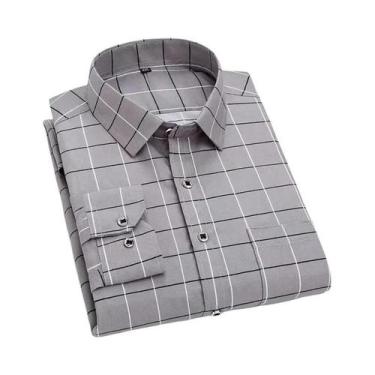 Imagem de Camisas Sociais Masculinas Slim Fit Listradas E Xadrez De Manga Longa 