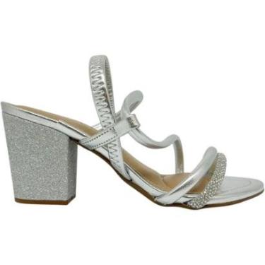 Imagem de Sandália Feminino Casual Social Dia a Dia Passeio Trabalho com Strass Salto Grosso Conforto Beira Ri-Feminino