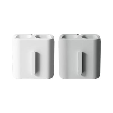 Imagem de Pacote com 2 clipes de suporte para mesa, organizador de cabos de mesa não adesivos e gerenciamento para cabos de carregamento, cabos de telefone (1 grande, 1 pequeno, cinza e branco)