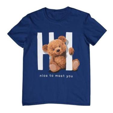 Imagem de Camiseta Feminina Masculina Estampa Urso Hi Nice To Meet You Algodão S