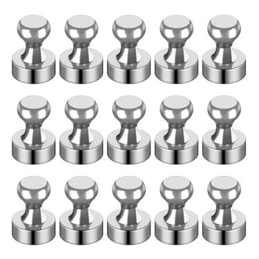 Imagem de Ímãs de pino fortes, 20 peças de ímãs de quadro branco e geladeira para escritório, cozinha, escola - quadro apagável a seco, geladeira, mapas, acessórios para quadro de avisos, prata