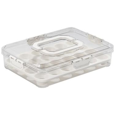 Imagem de Caixa de armazenamento transparente para refrigerador multi-propósito - conservação empilhável frutas legumes ovos e temperos com alça contêiner alime