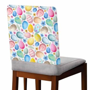 Imagem de Conjunto de 4 capas de cadeira de jantar, ovos coloridos de Páscoa, primavera, flores, grama, laváveis, cadeiras de cozinha, para casa, sala de jantar, escritório, hotel