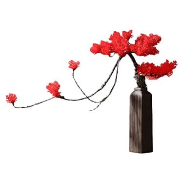 Imagem de CZCZC Bonsai artificial, plantas artificiais com vaso, flores falsas, folhas vermelhas, plantas falsas, decoração para casa, mesa, escritório, decoração de mesa, árvores artificiais