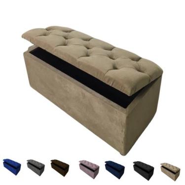 Imagem de Puff Bau Pé De Cama 90 cm Suede Capitonê Porta Objetos E Brinquedos - 